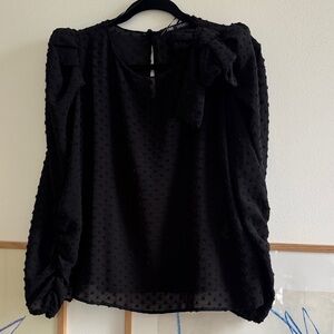 Zara Black Textured Blouse with Bow Detail